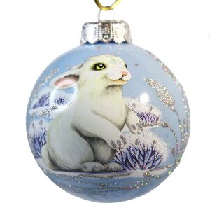 Стеклянный елочный шар Символ Года - Белый кролик Уайти 10 см