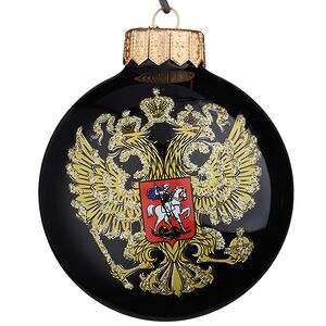Стеклянный елочный шар Герб России 10 см черный Коломеев фото 1