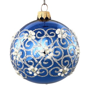 Стеклянный елочный шар Морозная роспись 8 см Коломеев фото 1
