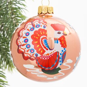 Стеклянный елочный шар Дымковская игрушка - Индюк 80 мм бронзовый Коломеев фото 1