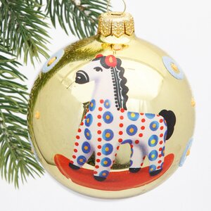 Стеклянный елочный шар Дымковская игрушка - Лошадка 8 см Коломеев фото 1