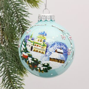 Стеклянный елочный шар Храм перед Рождеством 8 см Коломеев фото 1