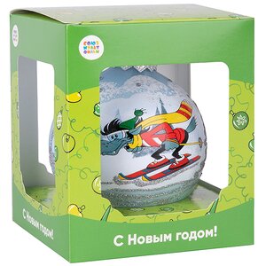 Стеклянный елочный шар Ну, погоди - Волк на лыжах 8 см Коломеев фото 3