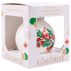 Стеклянный елочный шар Веточка рябины 8 см Коломеев фото 3