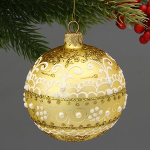 Стеклянный елочный шар Золотой узор 8 см Коломеев фото 1