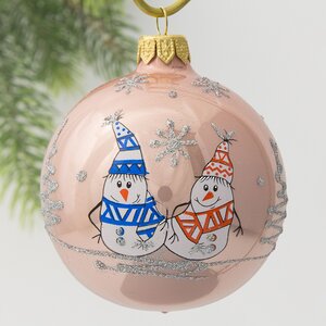 Стеклянный елочный шар Снеговики Вилли и Винни 85 мм, светло-розовый Коломеев фото 1
