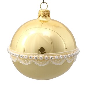 Стеклянный елочный шар Нежное кружево 85 мм, золотой Коломеев фото 1
