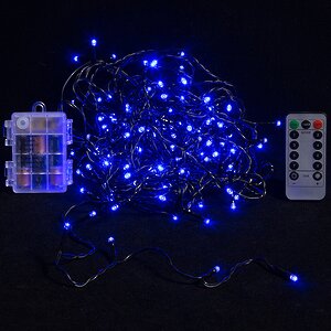Светодиодная гирлянда на батарейках 120 синих LED ламп 12 м, черный ПВХ, контроллер, пульт управления, IP44 Snowhouse фото 1
