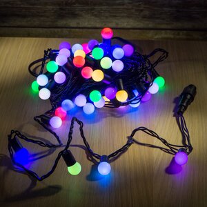 Светодиодная гирлянда Шарики 10 м, 17 мм, 60 разноцветных RGB LED с медленной сменой цветов, черный ПВХ, соединяемая, IP44 Торг Хаус фото 1