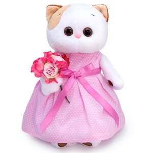 Мягкая игрушка Кошечка Лили в розовом платье с букетом