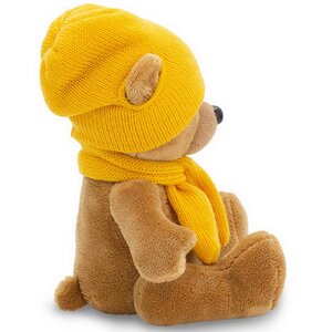 Мягкая игрушка Медведь Топтыжкин коричневый 17см с желтым шарфом и шапкой, Оранжевый Эксклюзив