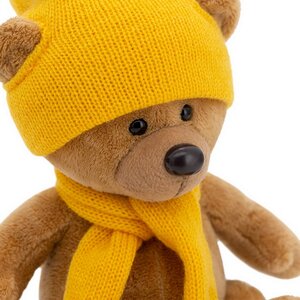 Мягкая игрушка Медведь Топтыжкин коричневый 17см с желтым шарфом и шапкой, Оранжевый Эксклюзив
