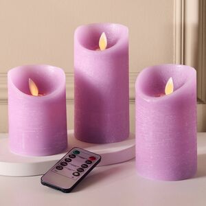 Набор свечей с имитацией пламени Шанти 10-15 см, 3 шт, с пультом управления, фиолетовые