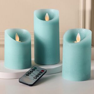 Набор свечей с имитацией пламени Ленорра Шанти 10-15 см, 3 шт, бирюзовые, с пультом управления