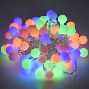 Светодиодная гирлянда Мультишарики 10 м 100 теплых белых/разноцветных LED ламп 20 мм, прозрачный ПВХ, контроллер, пульт управления, IP44 Snowhouse фото 1