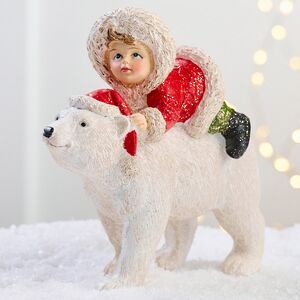 Новогодняя фигурка Девочка Гретта верхом на медведе 14 см