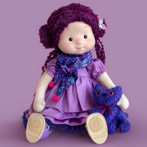 Мягкая кукла Тиана с кошечкой Черничкой 38 см, Minimalini