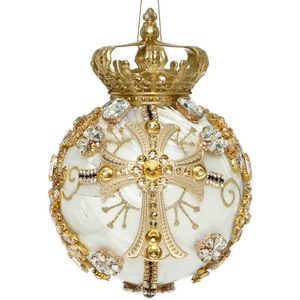 Коллекционный стеклянный елочный шар Crown Jewels - Royal Ivory 18 см