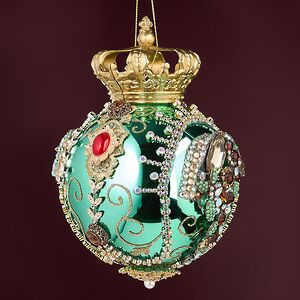 Коллекционный стеклянный елочный шар Crown Jewels - Royal Turquoise 18 см