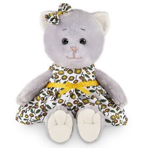 Мягкая игрушка Кошка Мышель в летнем платье с цветочным принтом 25 см