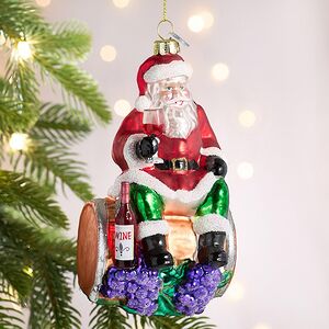 Стеклянная елочная игрушка Санта-Клаус - Рождество и Вино 14 см, подвеска