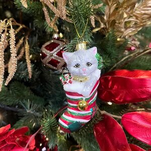 Стеклянная елочная игрушка Котенок Грей - Лучший подарок 13 см, подвеска
