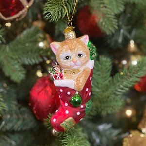 Стеклянная елочная игрушка Котенок Кэррот - Лучший подарок 13 см, подвеска