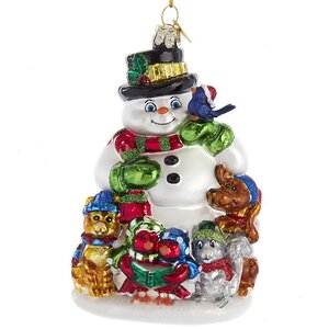 Стеклянная елочная игрушка Снеговик Лорри с друзьями 14 см, подвеска
