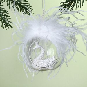 Стеклянный елочный шар с композицией Queenly Swan 8 см Goodwill фото 1