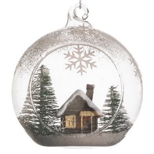 Стеклянный елочный шар с композицией Домик в Лесу 8 см Goodwill фото 1