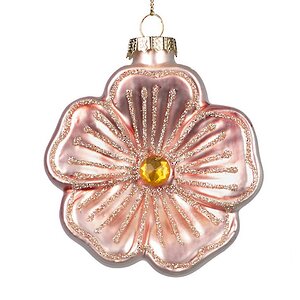 Стеклянная елочная игрушка Цветок Эрнандо 8 см розовый, подвеска