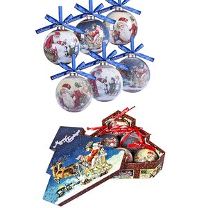 Набор шаров папье-маше в подарочной коробке Санта Дарит Подарки 7.5 см, 6 шт Mister Christmas фото 1