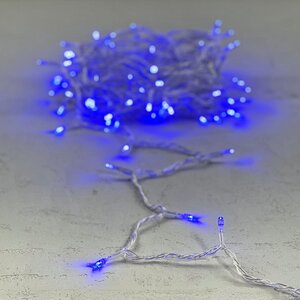 Светодиодная гирлянда Quality Light 100 синих LED ламп 10 м, прозрачный ПВХ, соединяемая, IP44