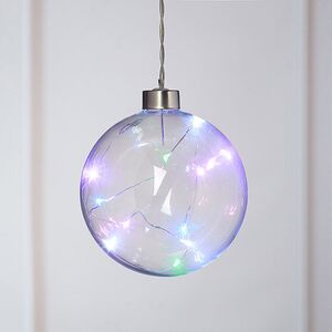 Декоративный подвесной светильник Шар Бергман 10 см, 10 разноцветных LED ламп, на батарейках, стекло
