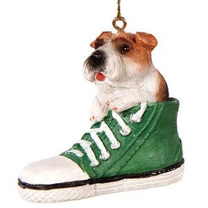 Елочная игрушка Песик Фокстерьер в кеде 5 см, зеленый
