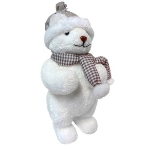 Декоративная фигура Белоснежный Мишка в клетчатом шарфике 22 см