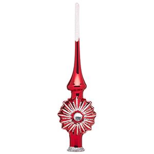 Верхушка Звёздная 28 см красная с серебром, стекло