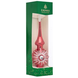 Верхушка Звёздная 28 см красная с серебром, стекло Фабрика Елочка фото 3