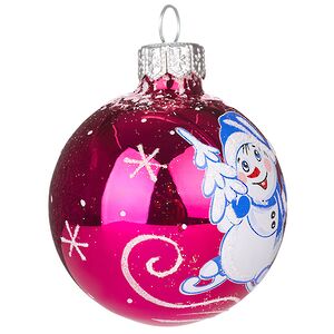 Стеклянный елочный шар Снеговичок 6 см вишневый Фабрика Елочка фото 2