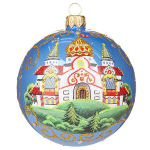 Набор стеклянных елочных шаров Царевна-Лягушка 8 см, голубой, 4 шт Фабрика Елочка фото 9