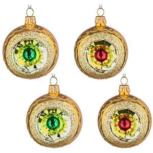Набор стеклянных елочных шаров Фонарики 6 см, 4 шт золотой