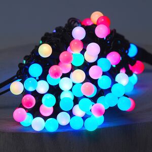 Светодиодная гирлянда Мультишарики 13 мм 100 RGB LED ламп 10 м, черный ПВХ, соединяемая, IP44