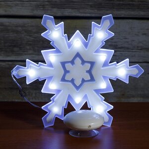 Светящееся украшение на присоске Снежинка 25 см, 12 холодных белых LED ламп на батарейке Snowhouse фото 2