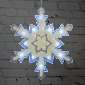Светящееся украшение на присоске Снежинка 25 см, 12 холодных белых LED ламп на батарейке Snowhouse (Сноухаус) фото 1