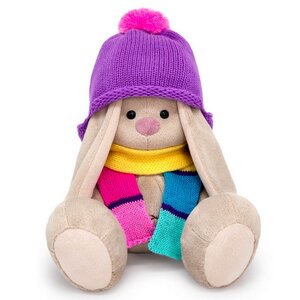 Мягкая игрушка Зайка Ми в шапке и полосатом шарфе 23 см