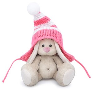 Мягкая игрушка Зайка Ми в полосатой розовой шапке 15 см коллекция Малыши Budi Basa фото 1