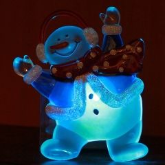 Светящееся украшение на присоске Снеговик в шубке 13 см, RGB на батарейке Snowhouse фото 1
