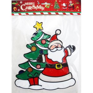 Наклейка на стекло Санта у елки 22*26 см