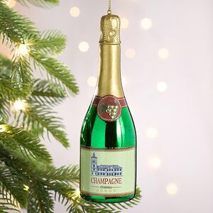 Стеклянная елочная игрушка Бутылка Шампанского - Happiness 15 см, подвеска