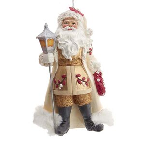 Елочная игрушка Санта Клаус в бежевом - Christmas Lantern 13 см, подвеска